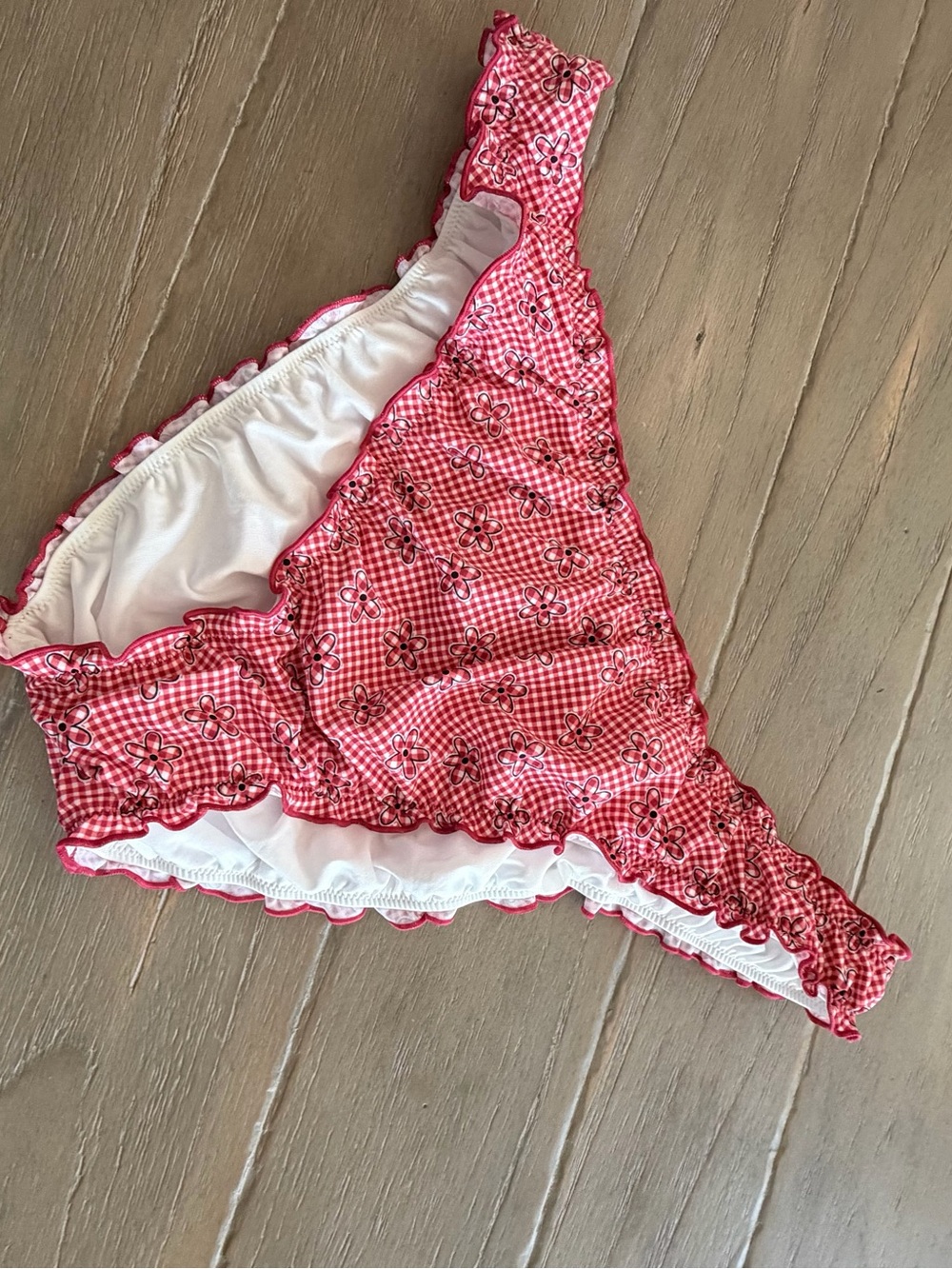 Pink x Frankies Bikinis gingham flower print bikini